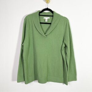 Sarah Spencer Green Angora Wool Blend Knit Green Shawl Collar Sweater